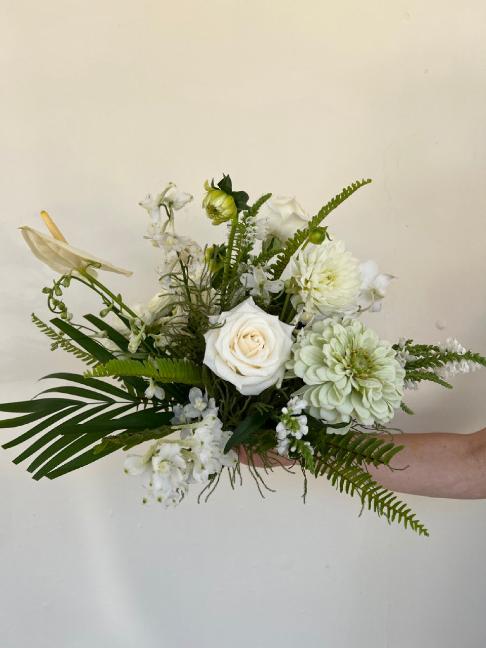 Christmas Table Centrepiece | White & Green Floral Arrangement