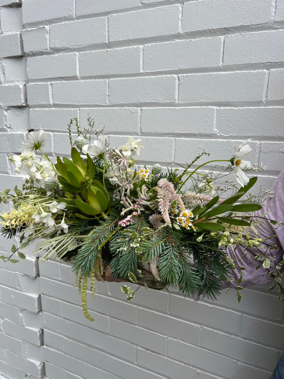 Christmas Table Centrepiece | White & Green Floral Arrangement