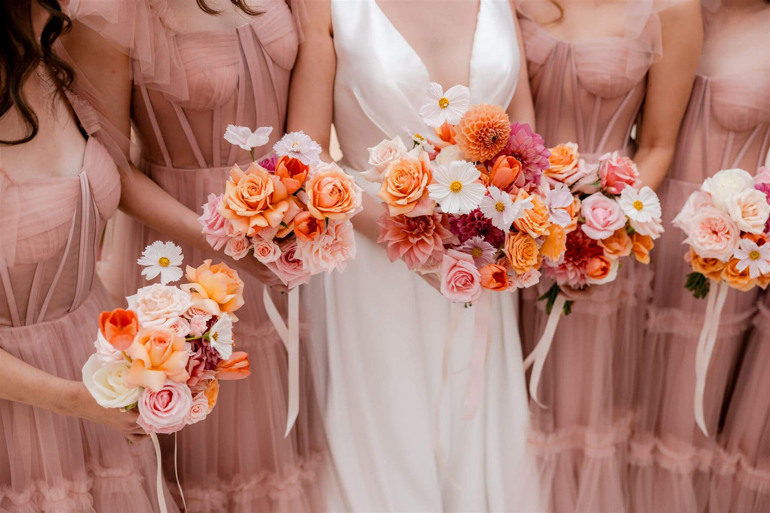 colourful delivery bridal party wedding flowers 