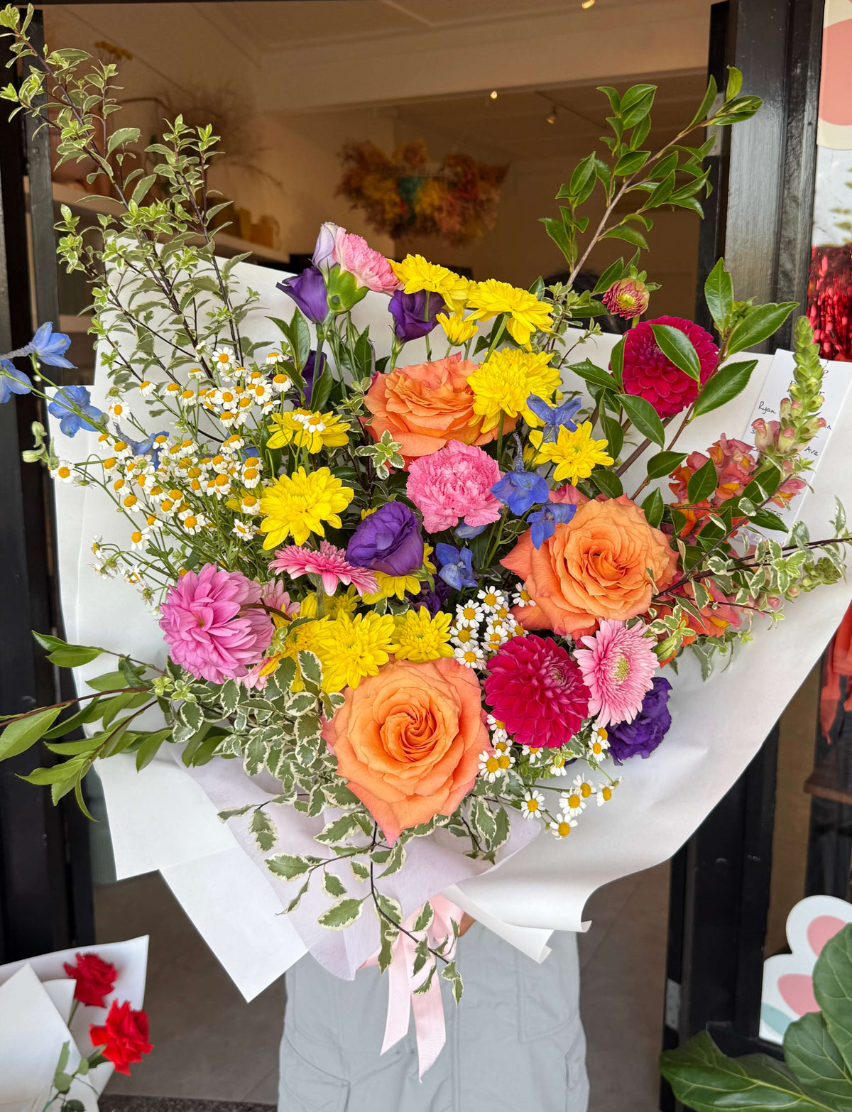 bright colourful cheerful flowers bouquet ready for delivery