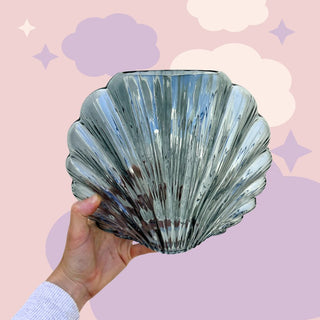Smokey Blue Shell Glass Vase