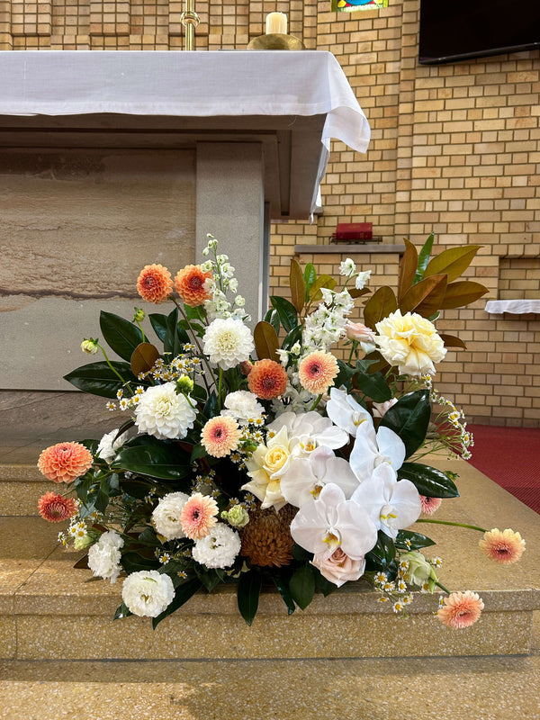 church sydney event florist altar flowers dahalias roses orchids chrysanthemums gerberas