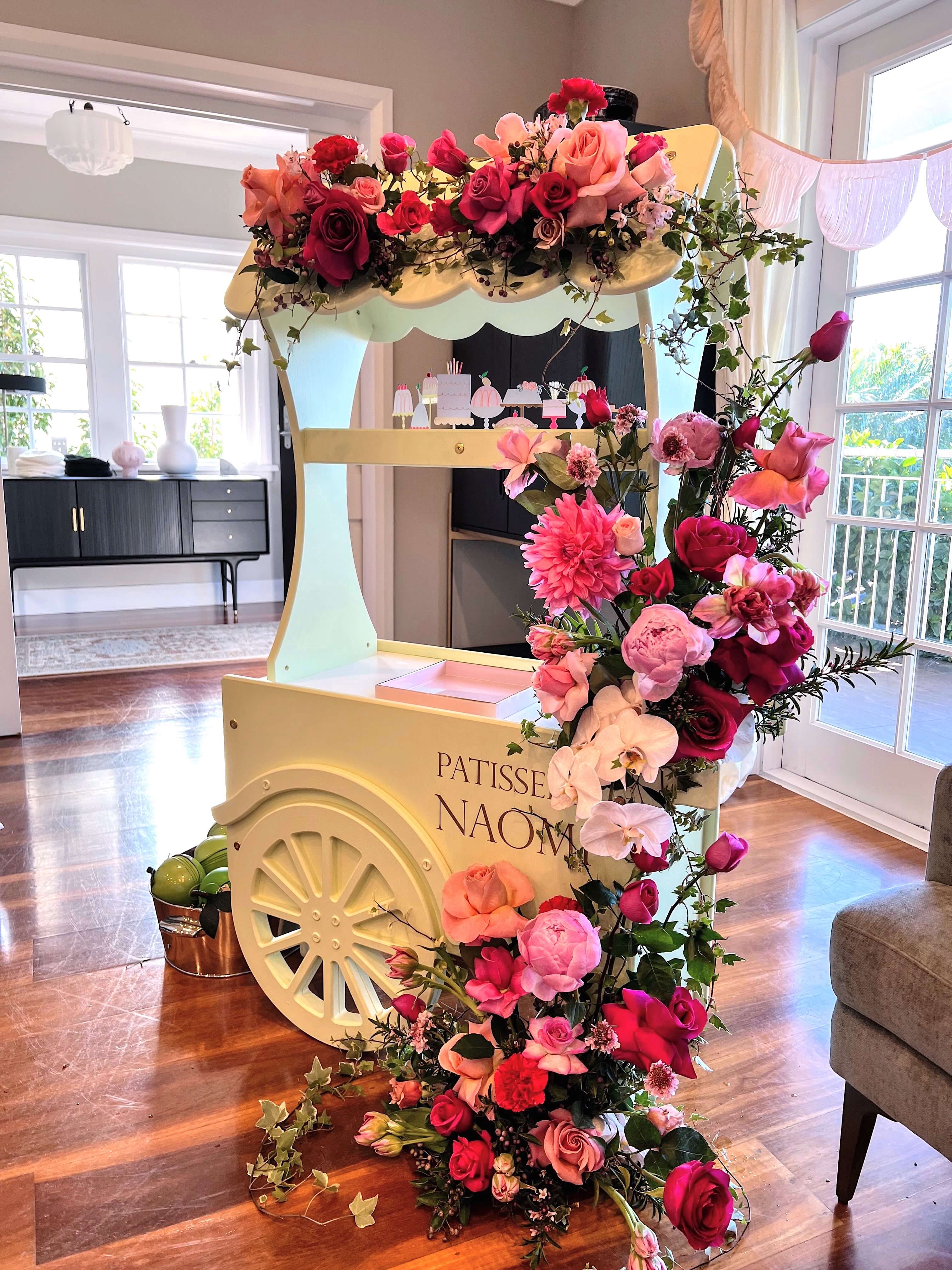 event flowers dessert cart roses