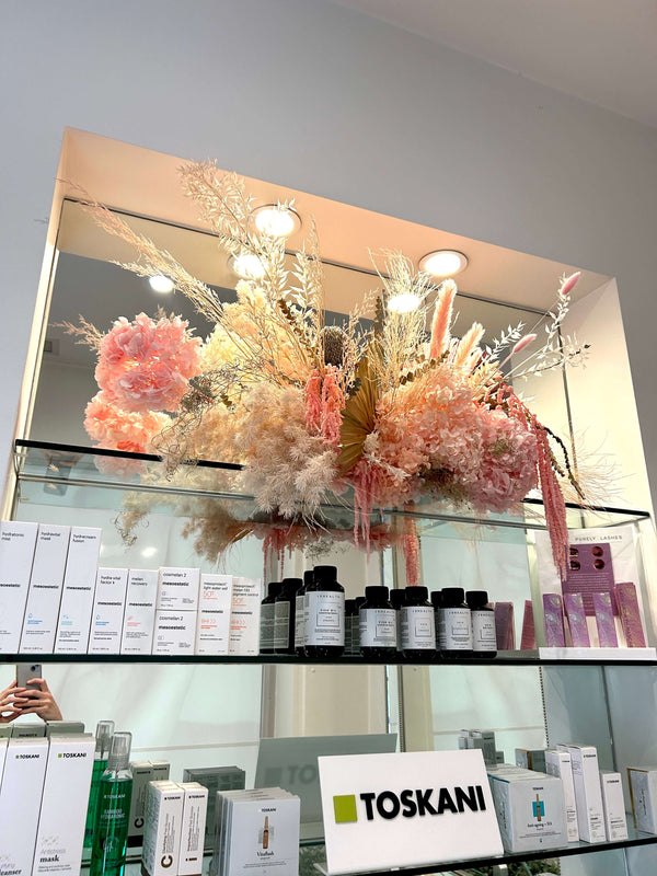 preserved custom floral arrangement for skincare salon decor sydney