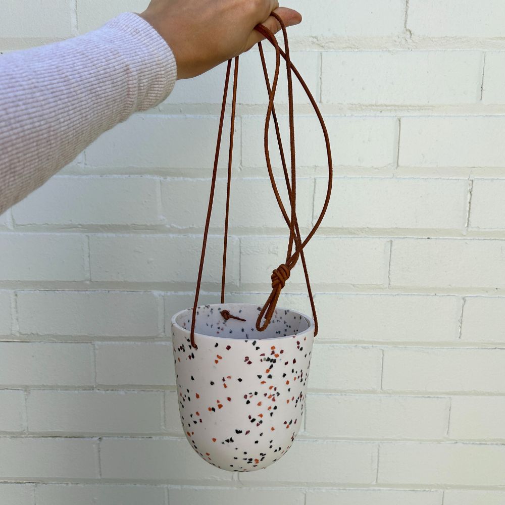 White Terrazzo Hanging Pot by Capra Designs