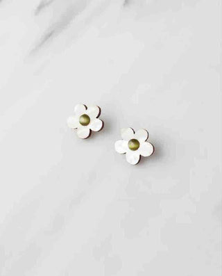 Mini Bloom Studs in White Pearl by Wolf & Moon
